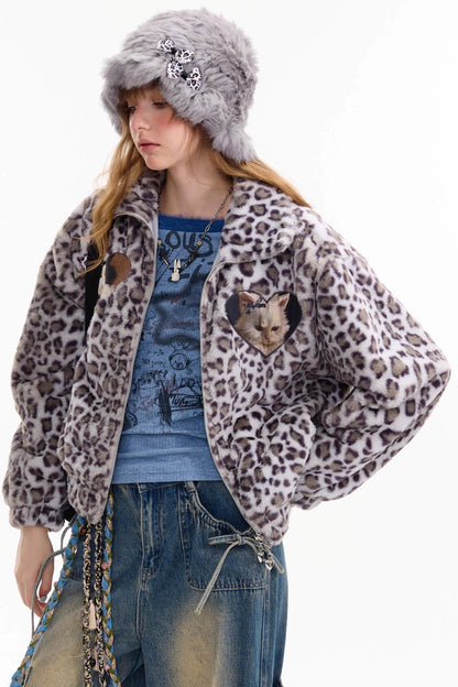 Winter Cat Print Fluffy Coat