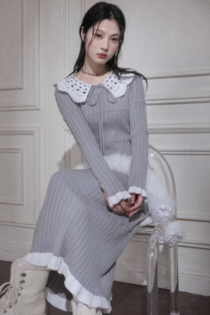 Mist Gray Lace Wool Dress