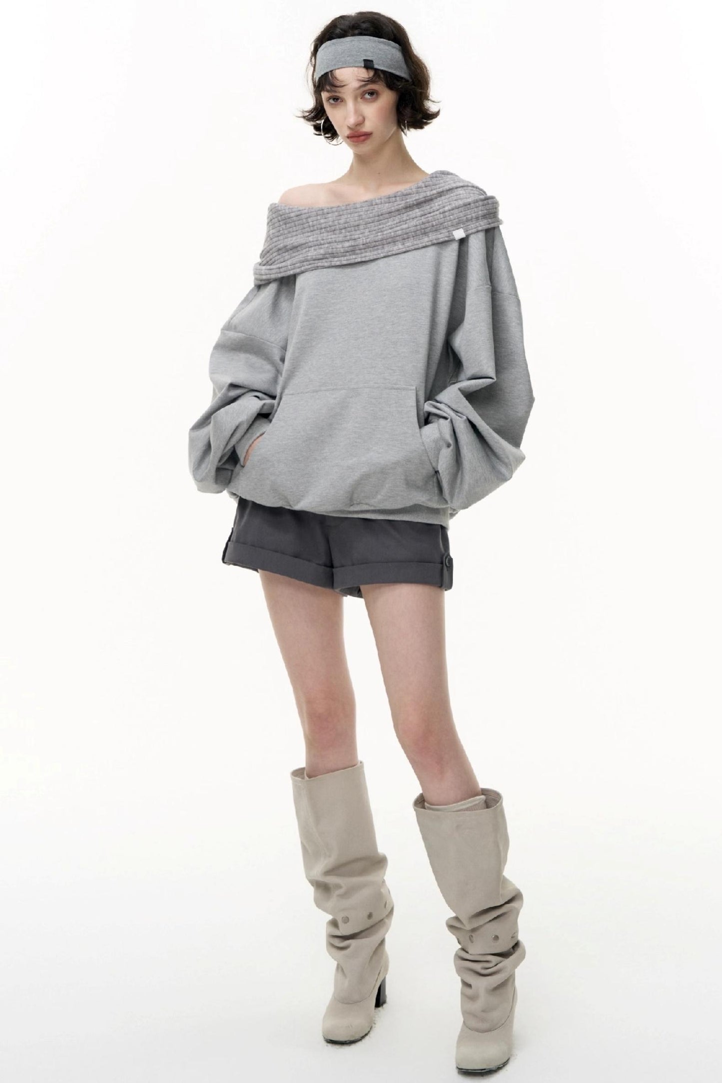 Slanted Shoulder Loose Pullover Sweatshirt