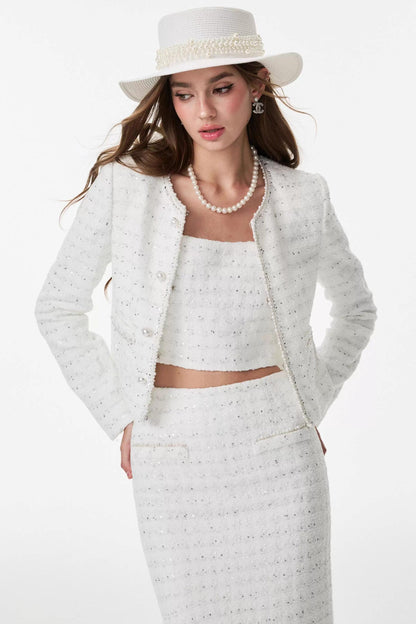 White Small Fragrance Three-Piece Slimming Jacket Set-Up