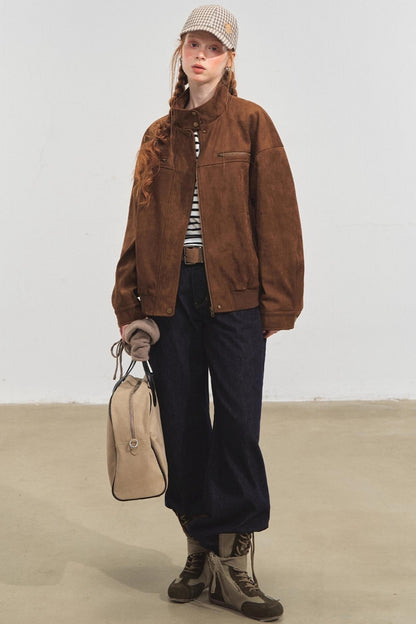 Lapel Suede Silhouette Jacket