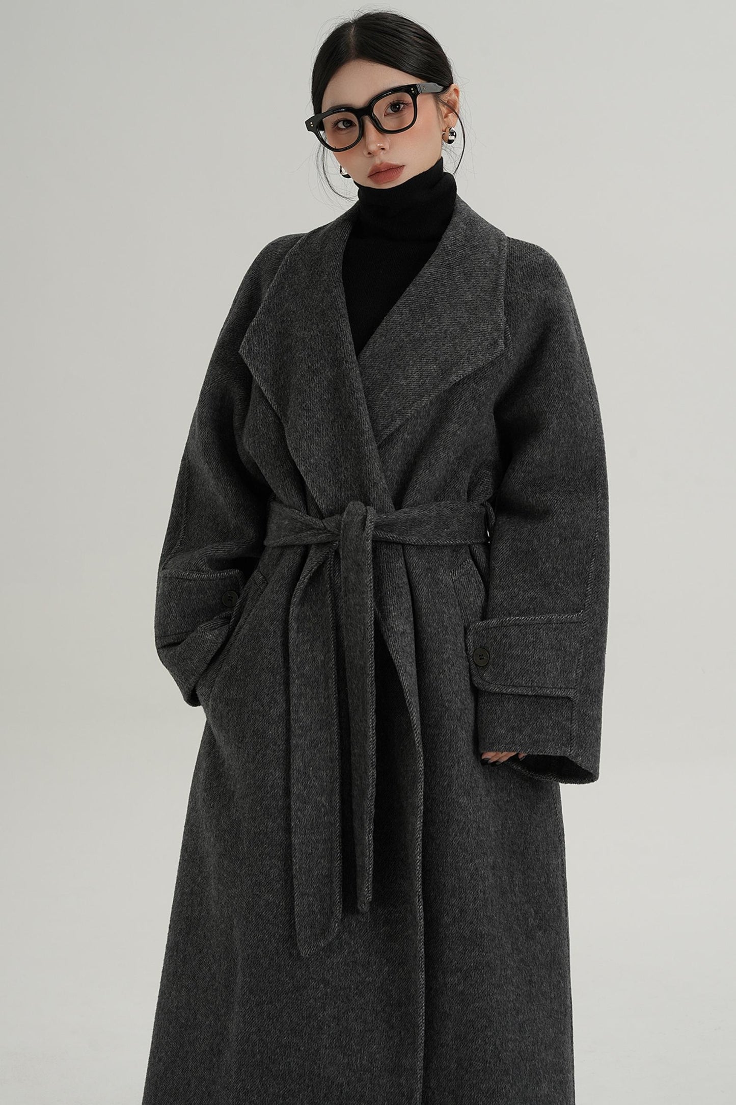 High-End Long Lapel Wool Reversible Coat