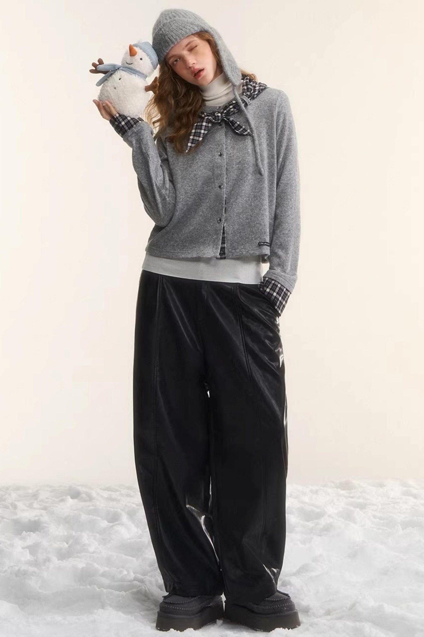 Wool Plaid Patchwork Cardigan