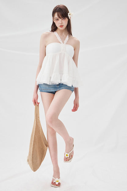 High-Waisted Denim A-Line Skirt