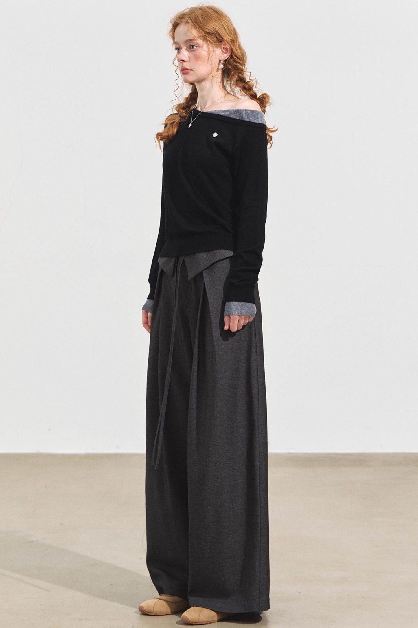 Contrasting Slanted Two Sweaters