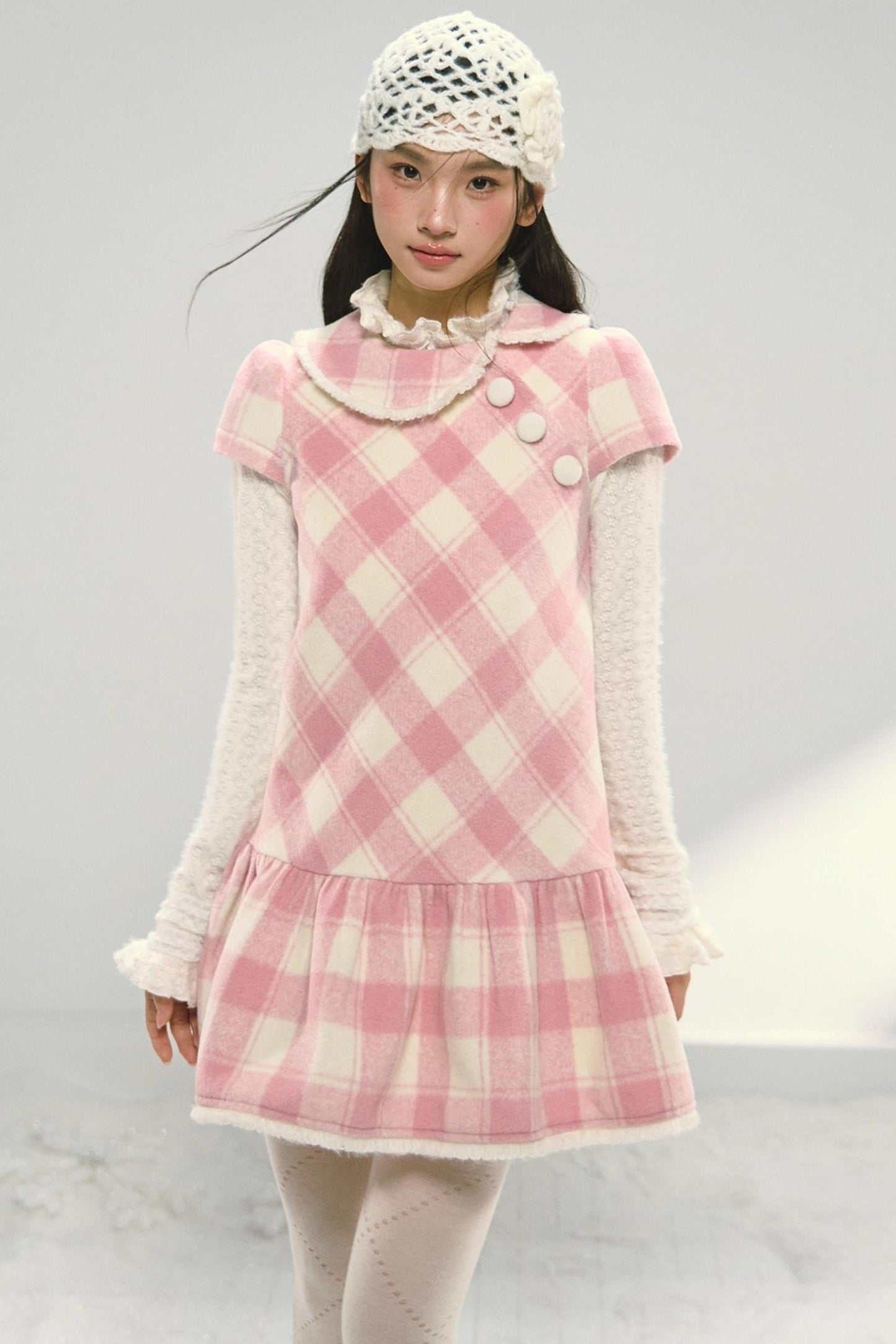 Christmas Doll Collar Tweed Dress Set-Up