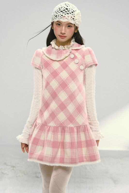 Christmas Doll Collar Tweed Dress Set-Up