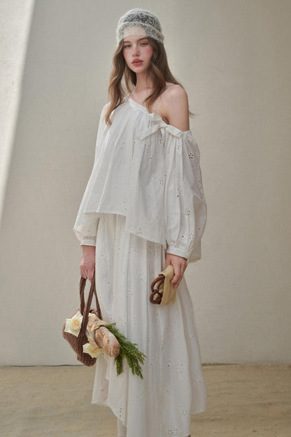 Embroidered Flower Elegant Skirt Set-Up