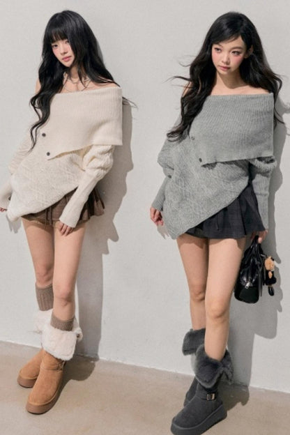 Asymmetrical French Cable Sweater