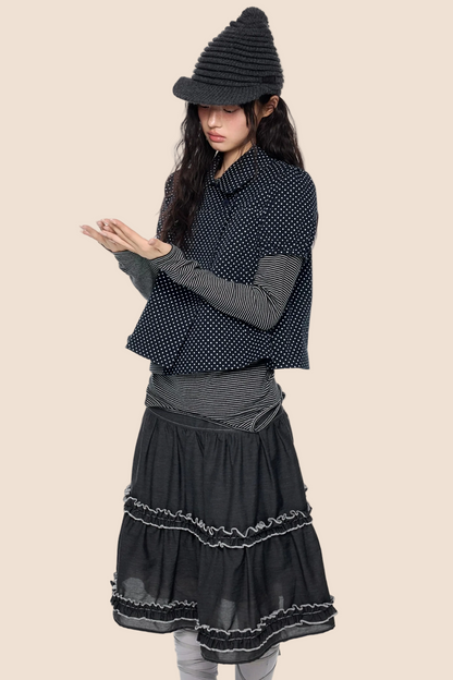 Polka Dot Plaid Puff Blouse
