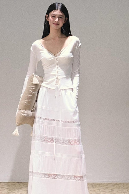 Stretch Linen Large V-Neck Cardigan