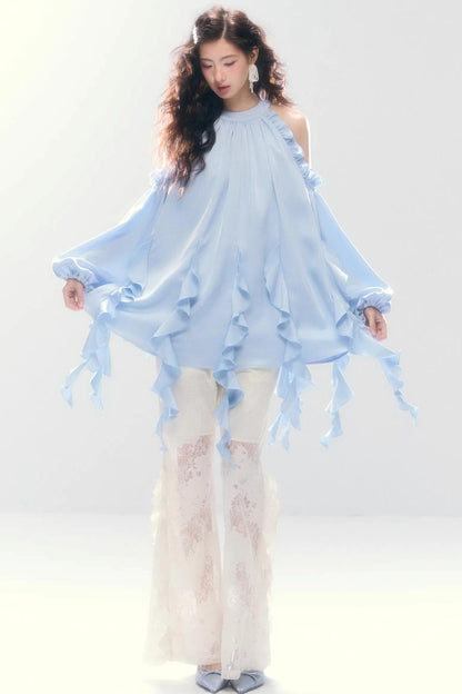 Satin Ruffled Off-Shoulder Dress