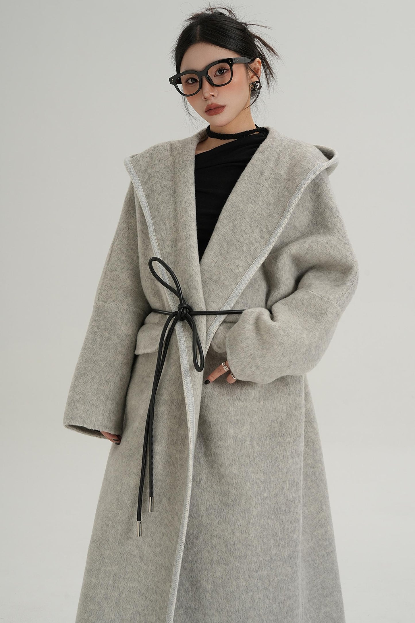 Lace-Up Wool Minimal Coat