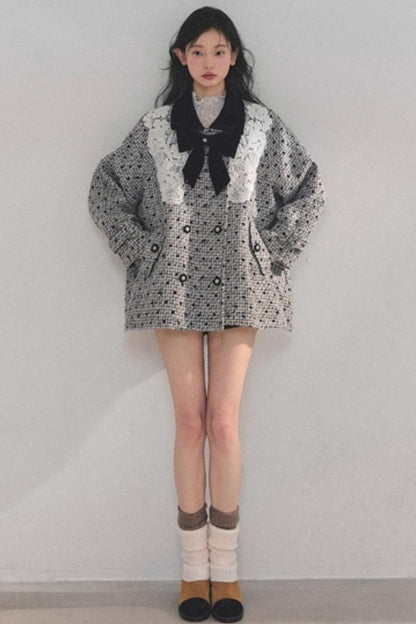 Lace Plaid Winter Coat