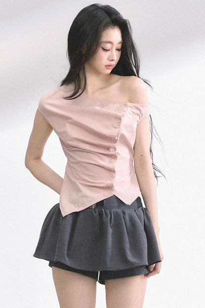 French Lace Asymmetrical Slim Fit Top