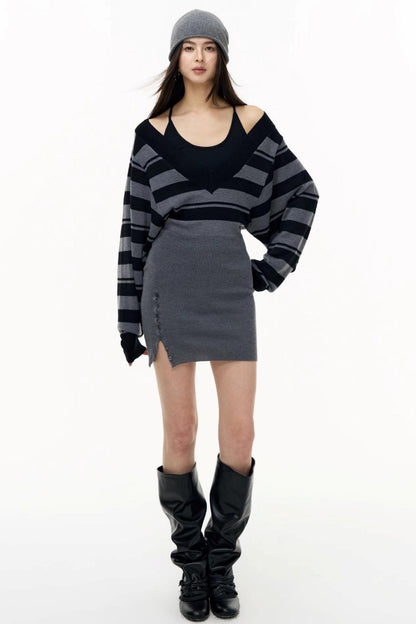 Striped Spliced Autumn Dress
