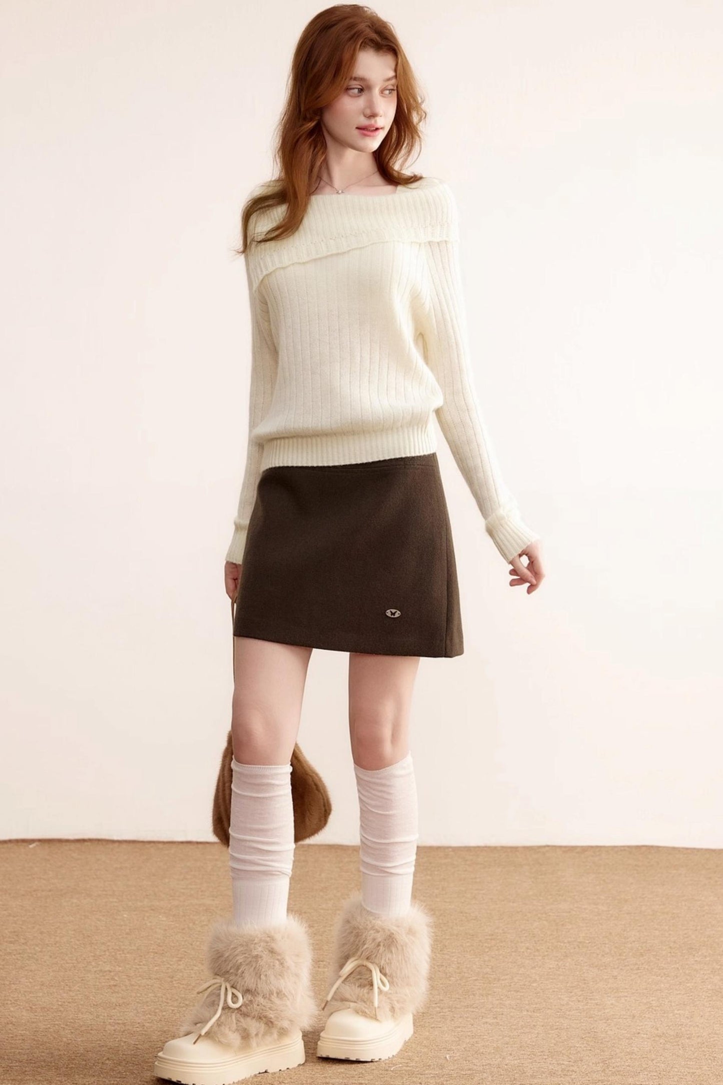 Gray Wool A-Line Skirt
