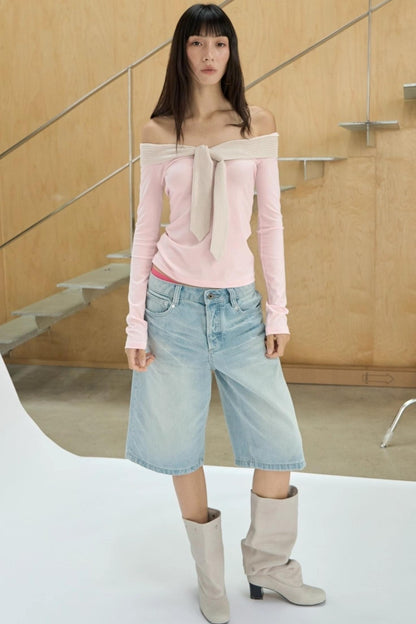 One-shoulder Striped Top