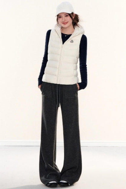 Hooded Ribbed Down Vest