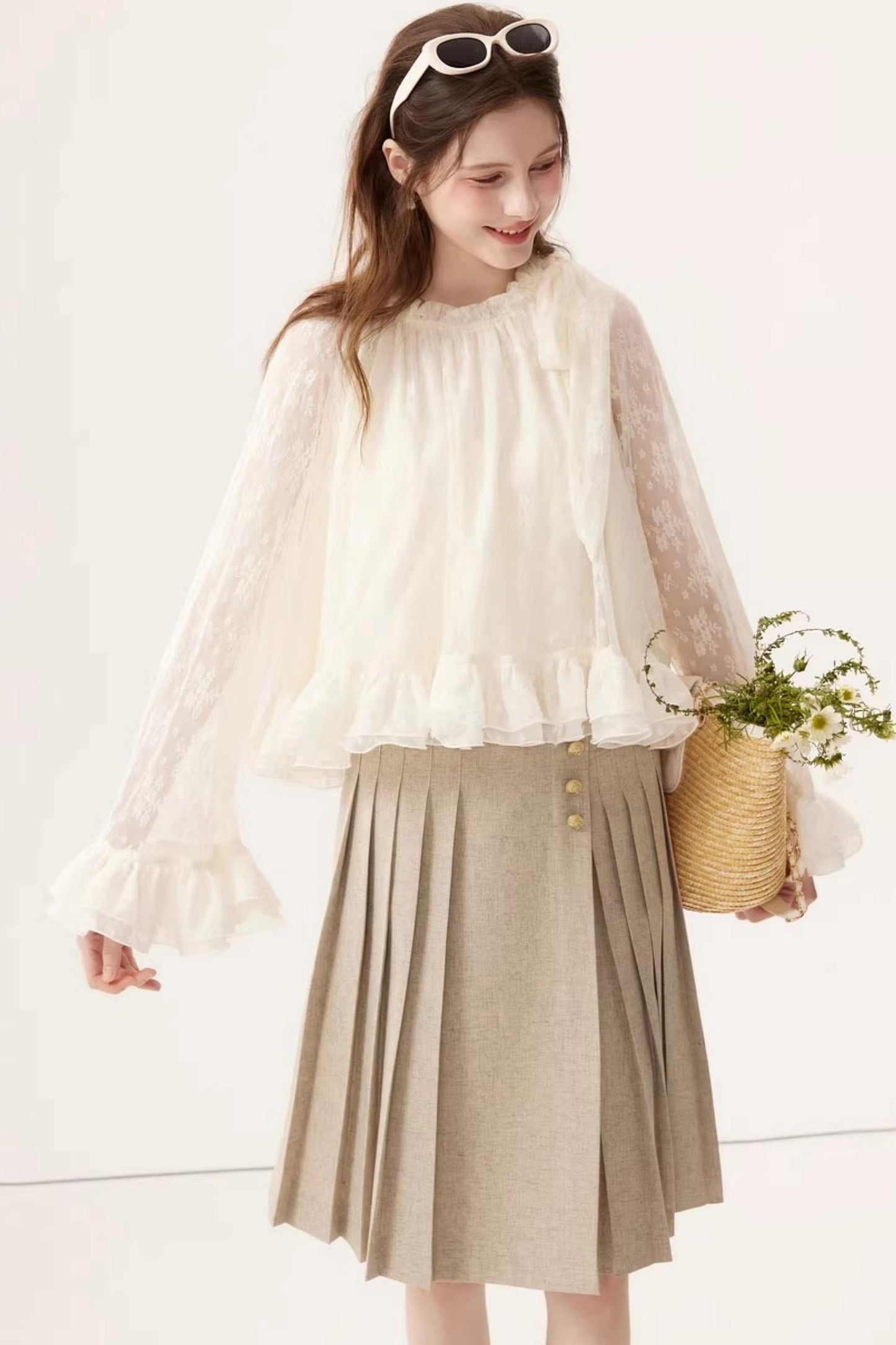 High-Waisted Pleated Midi Skirt