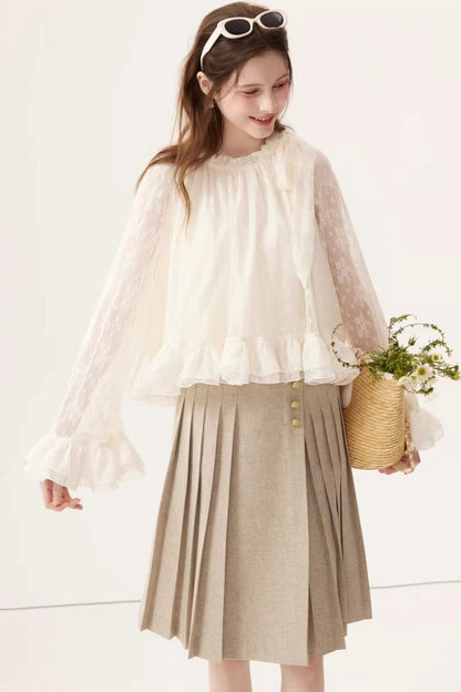 High-Waisted Pleated Midi Skirt