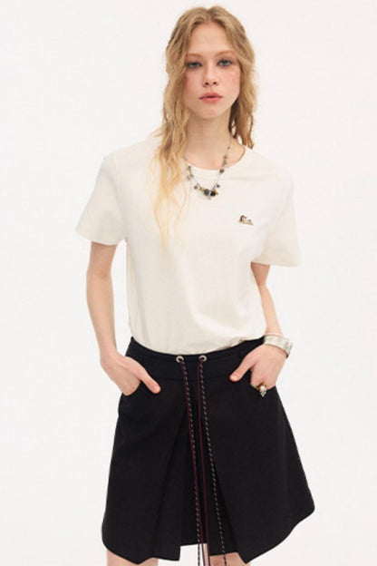 Color-Block Tie Pleated Skirt
