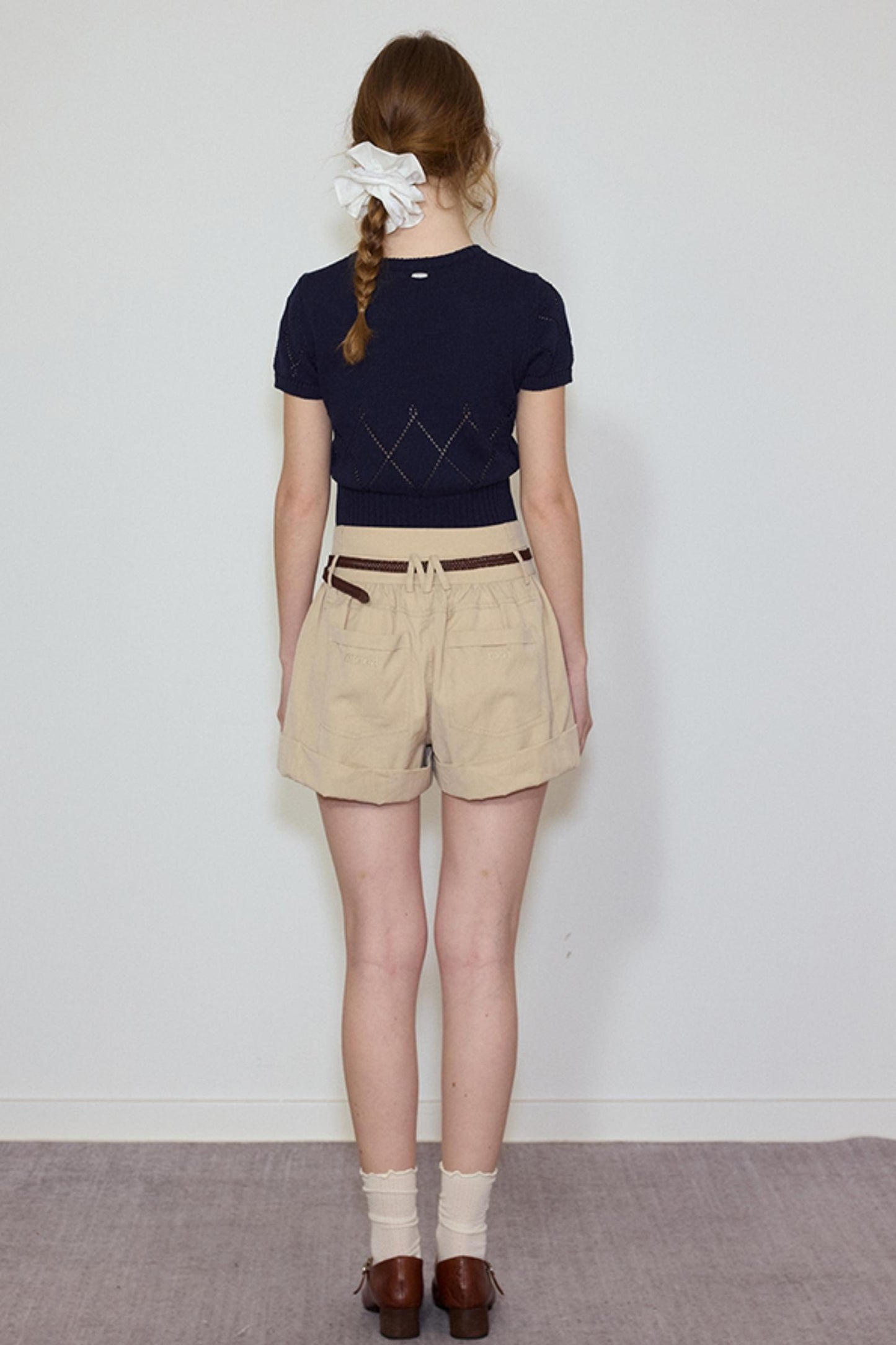 White- Navy Knit Tee