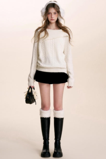 Velvet Pearl One-Shoulder Sweater