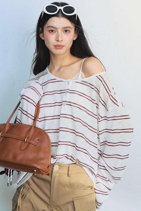Blue Striped Bag-Up T-Shirt