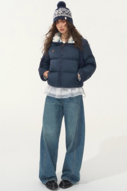 Fur Collar Patchwork Short down Jacket