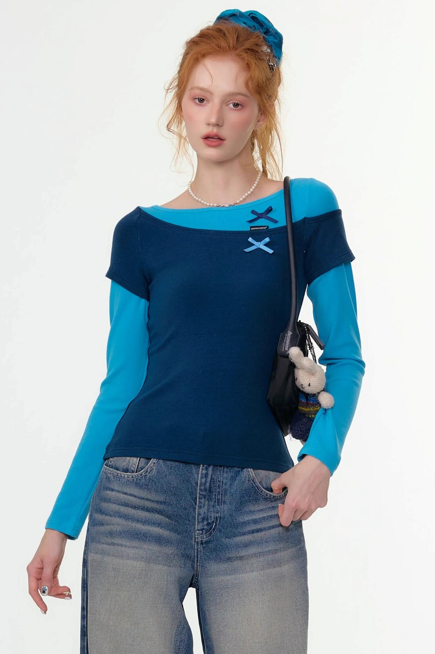 Retro Design Bow Top Long Sleeve T-Shirt