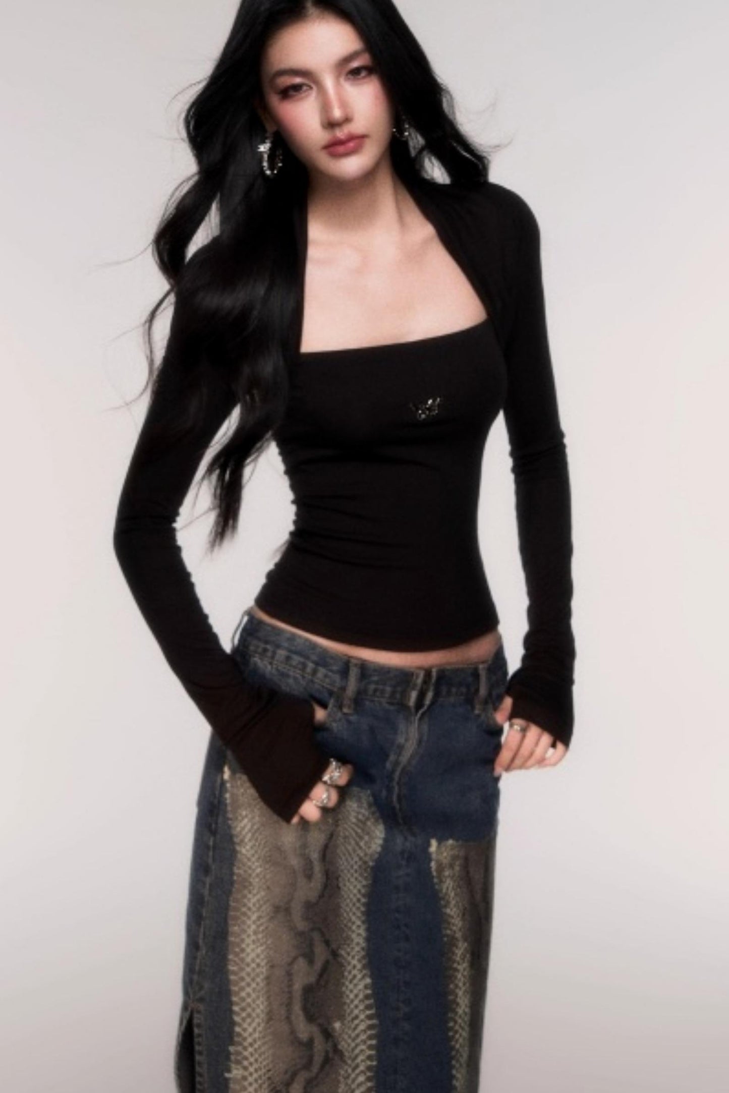 Slimming Fake Two Sleeve Knit Top