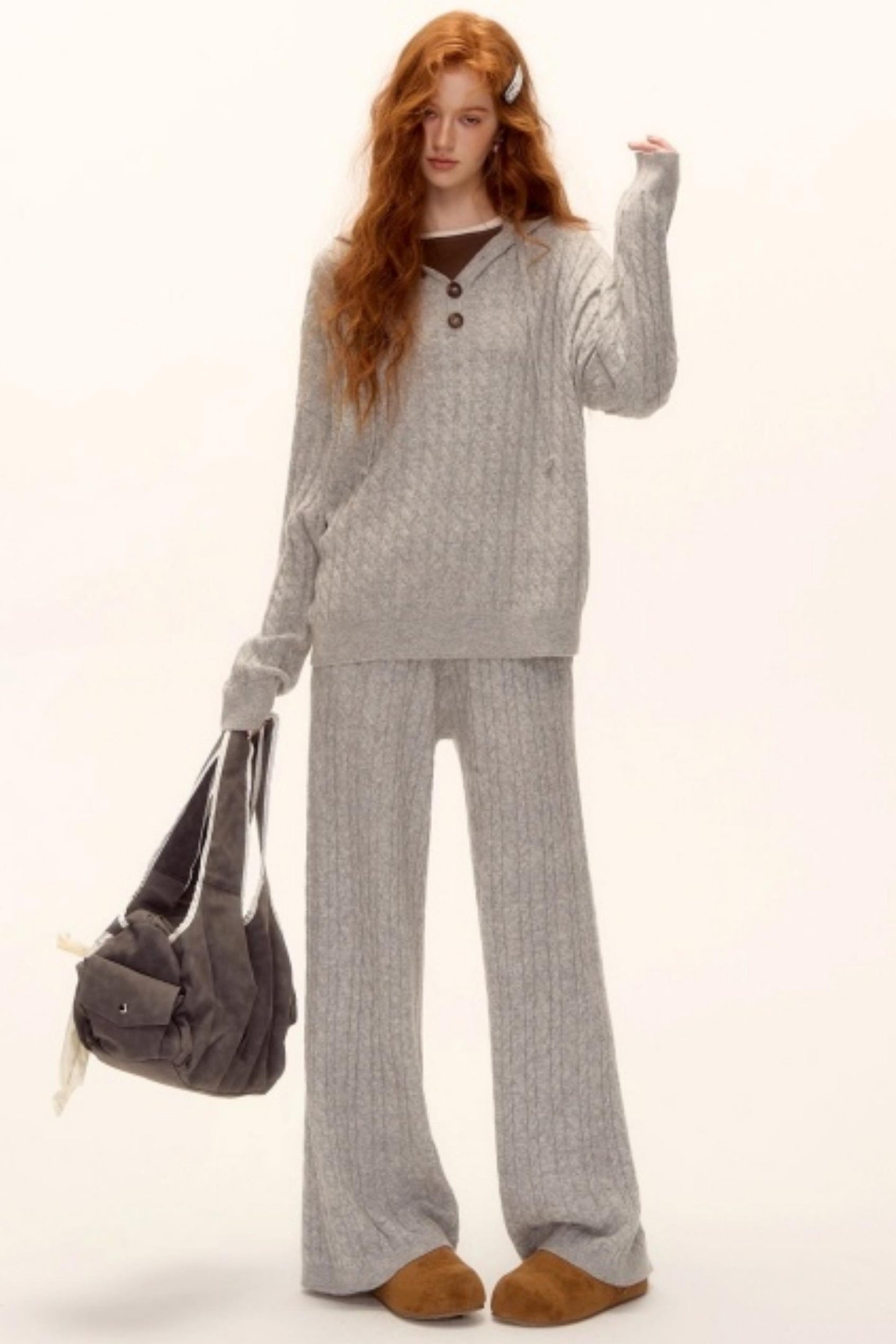 Wool Blend Hooded Knit Set-Up