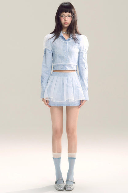Organza Stripe Skirt Shirt Set-Up