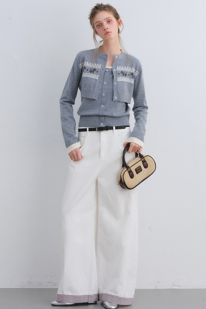 Gray Wool Knit Cardigan Set