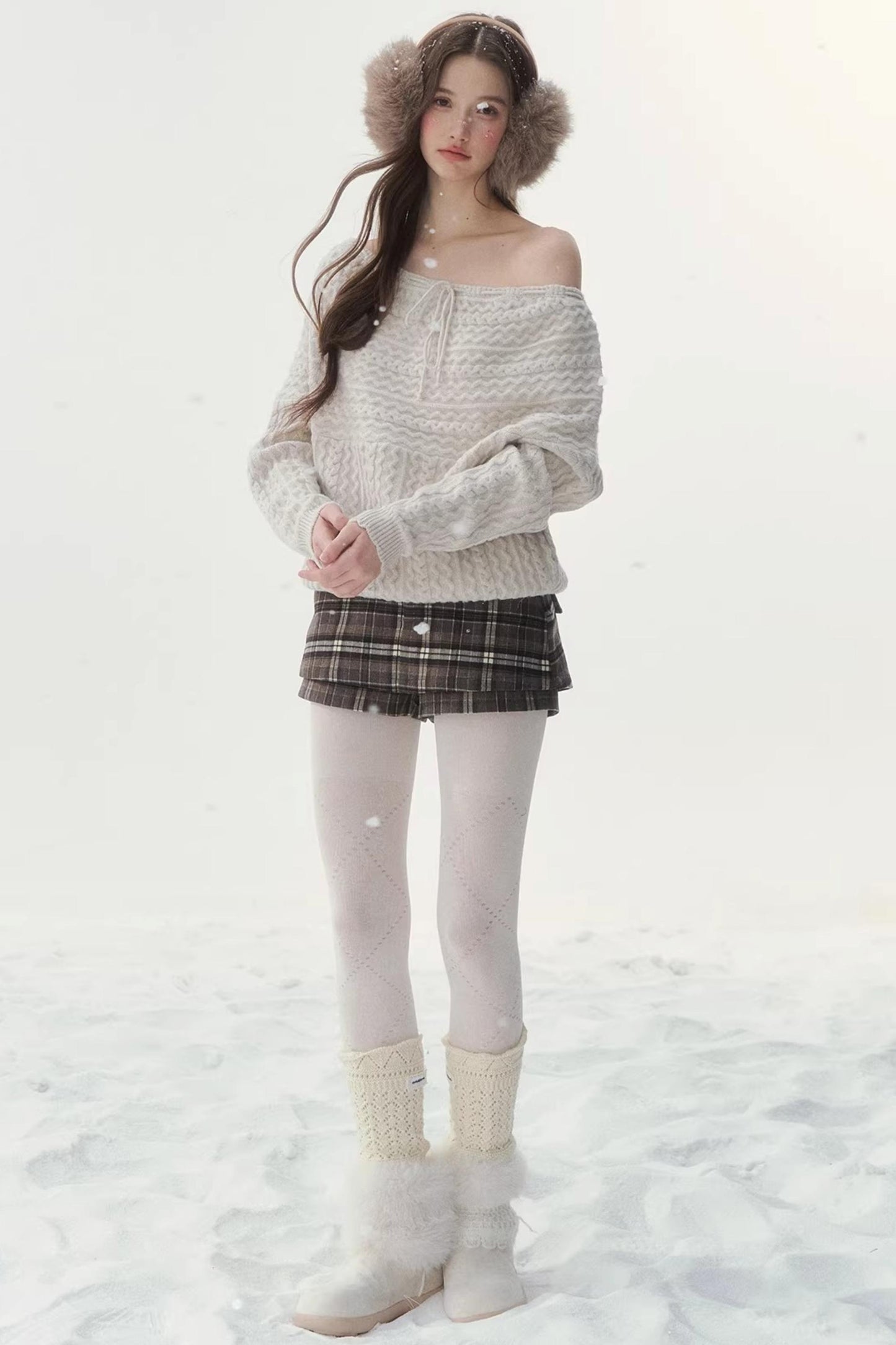 Vintage Twist Knit Off-Shoulder Sweater