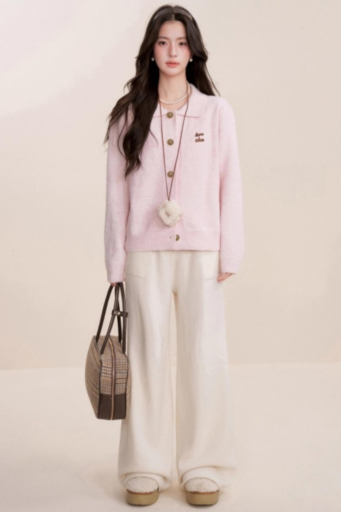 Velvet Contrast Lapel Cardigan Set-Up