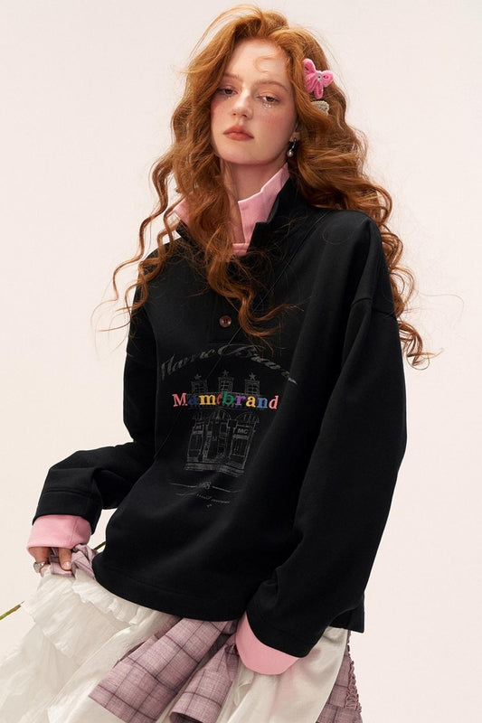 Button Lapel Polo Sweatshirt