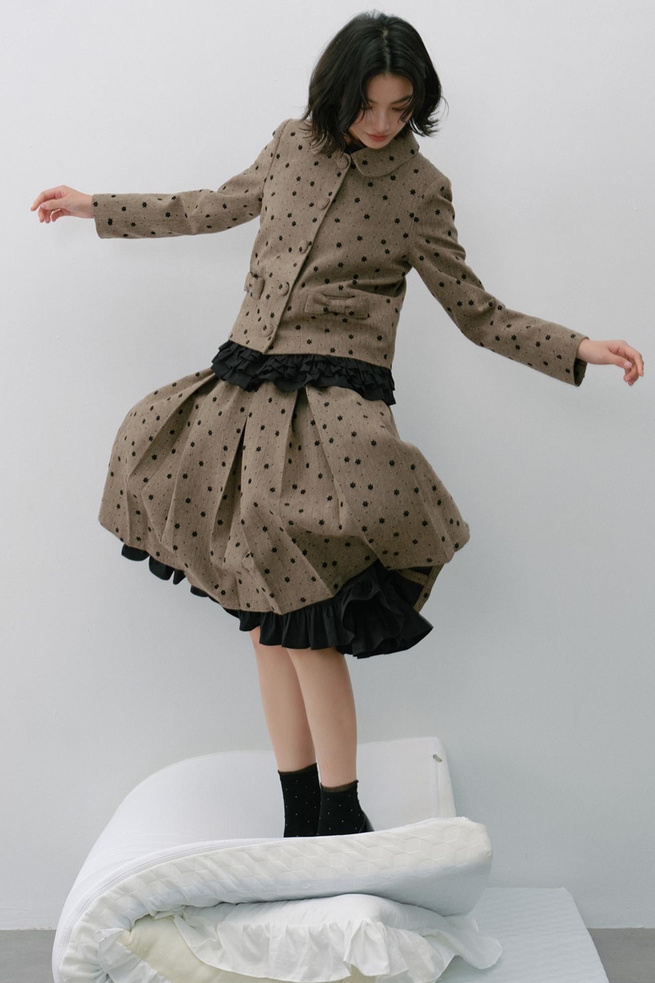 Elastic Pleated Skirt Suit Set-Up