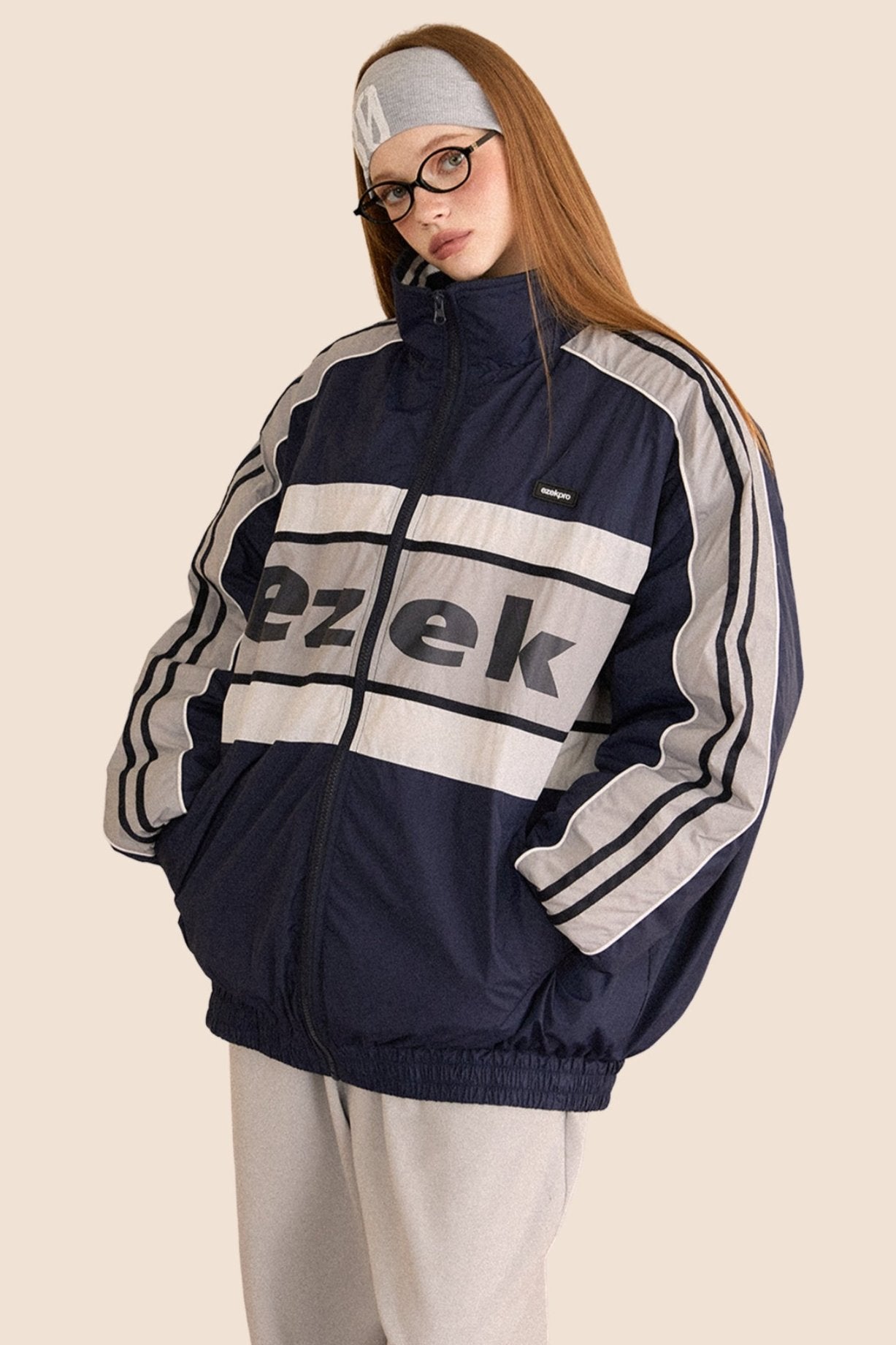 Retro Striped Sleeve White Duck Down Jacket