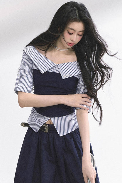 Gray Sugar Striped Short-Sleeved Shirt