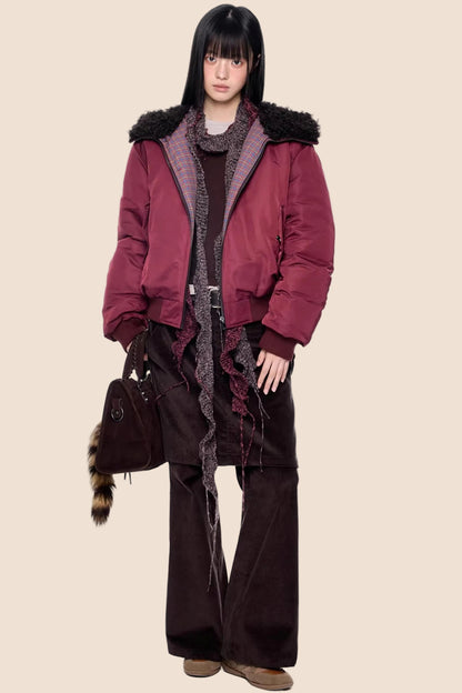 Furry Hooded Patchwork Jacket