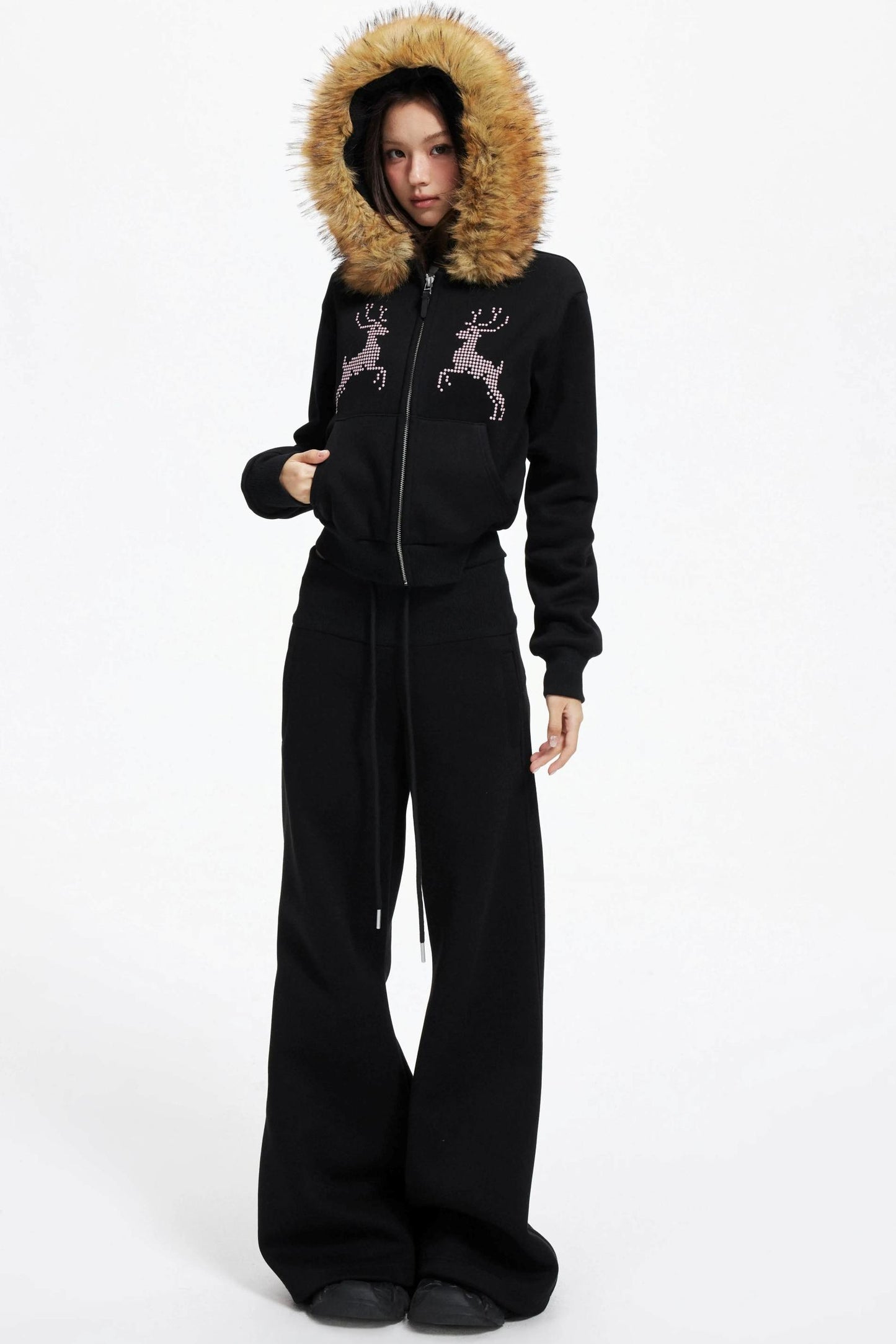 Diamond Deer Hooded Cardigan