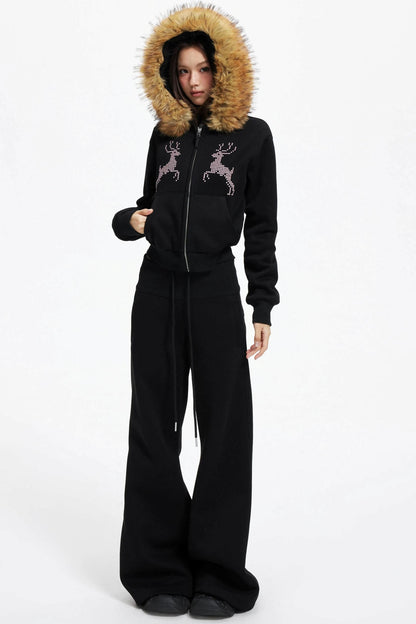 Diamond Deer Hooded Cardigan