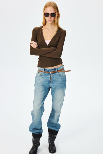 Narrow Suede Cowhide Brown Belt