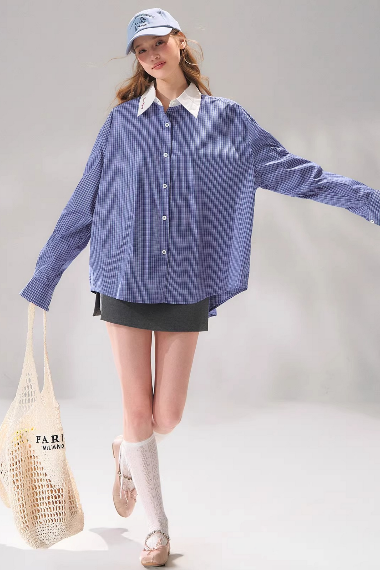Plaid Color-Blocking Polo Top