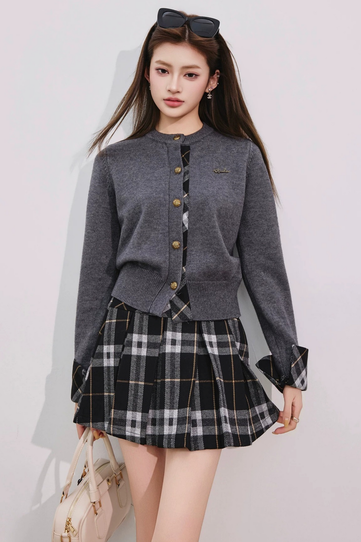 다이아몬드 패턴 패치워크 니트 세트업