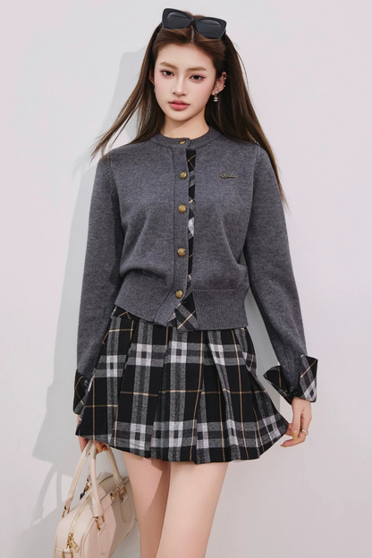 다이아몬드 패턴 패치워크 니트 세트업