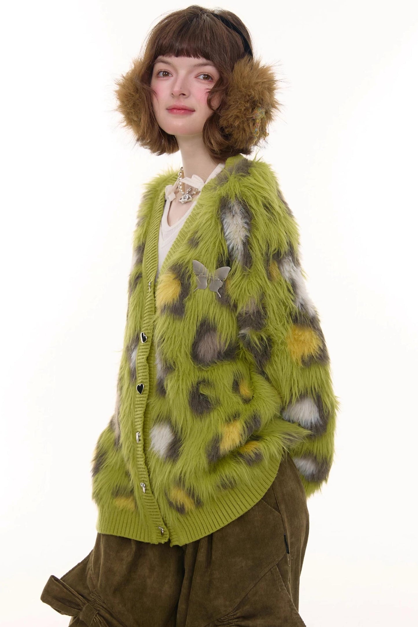 Autumn Glutinous Green Leopard Cardigan