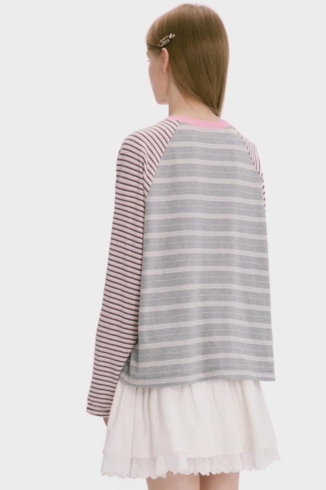 Striped Raglan Sleeve Slim Top
